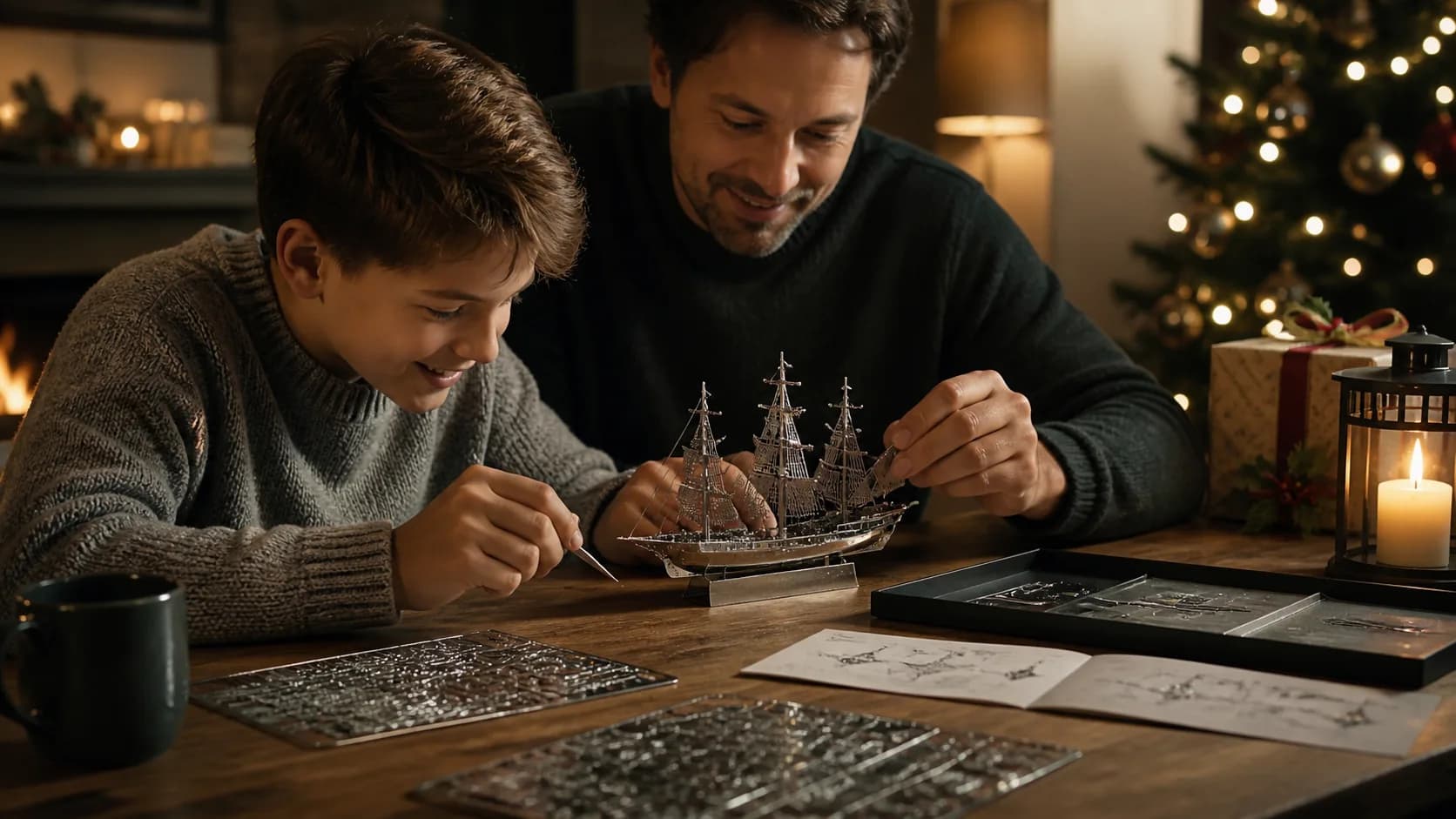 Representative 3D metal puzzle model of a ship built from etched steel sheets