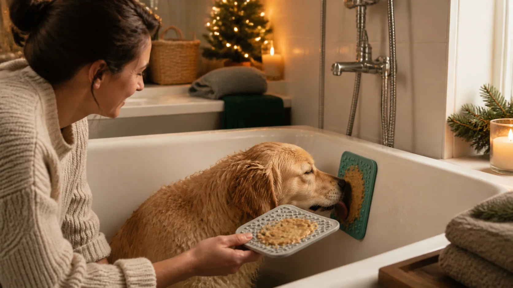 Representative textured silicone mats spread with soft dog snacks