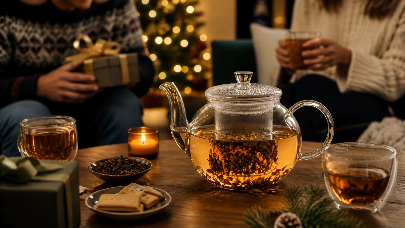 Representative clear glass teapot with a removable infuser steeping loose-leaf tea