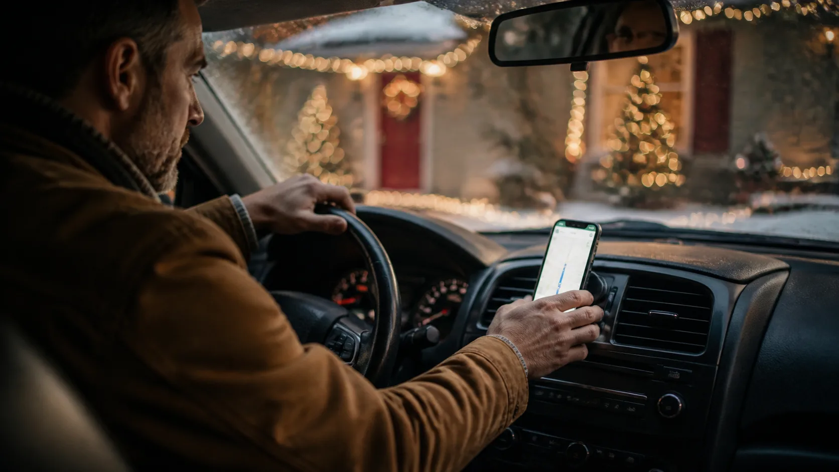 Representative magnetic phone mount holding a smartphone on a car dashboard vent