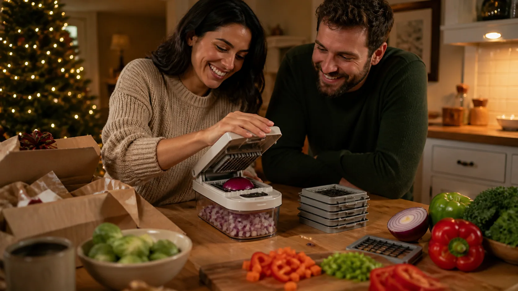 Representative multi veggie chopper with interchangeable blade grids and a catch container