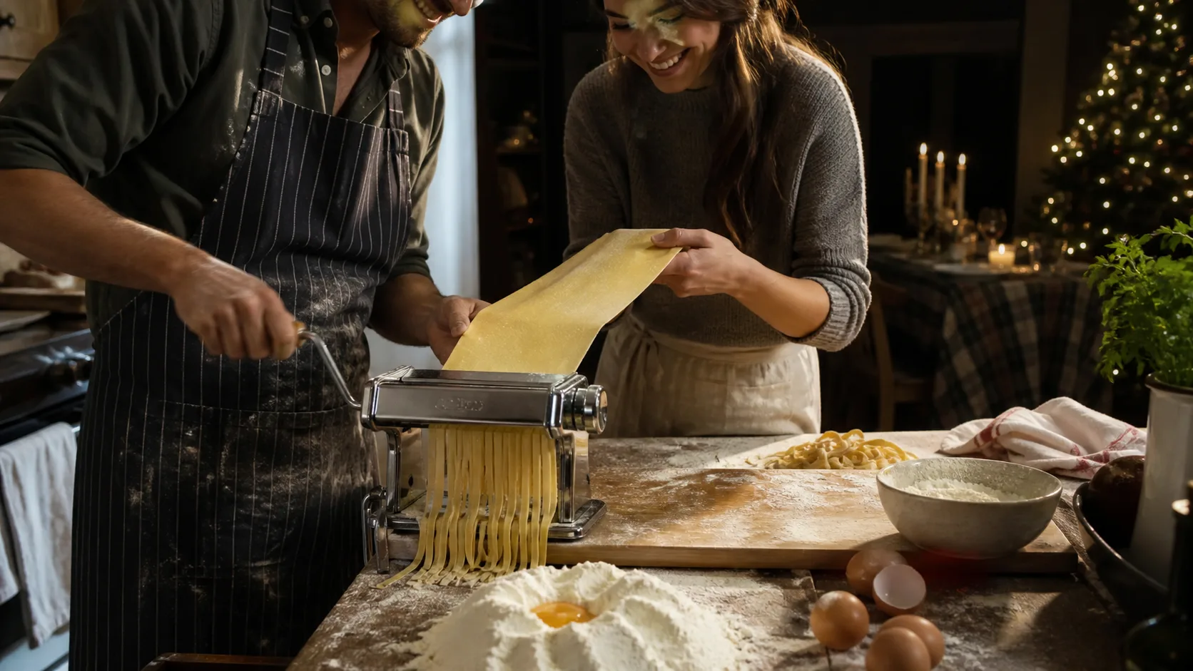 Representative stainless pasta maker machine rolling out a fresh sheet of dough