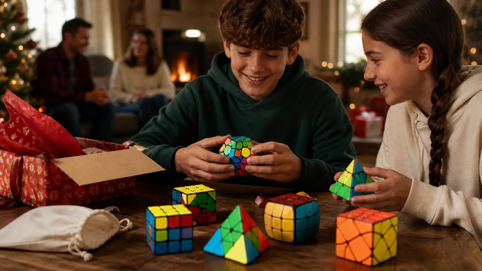 Representative set of colourful speed puzzle cubes in different shapes