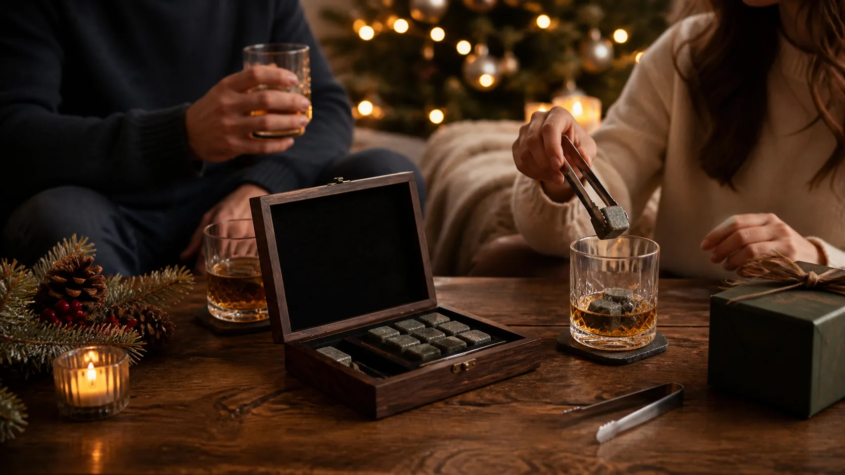 Representative boxed set of chilling stones with tumbler glasses