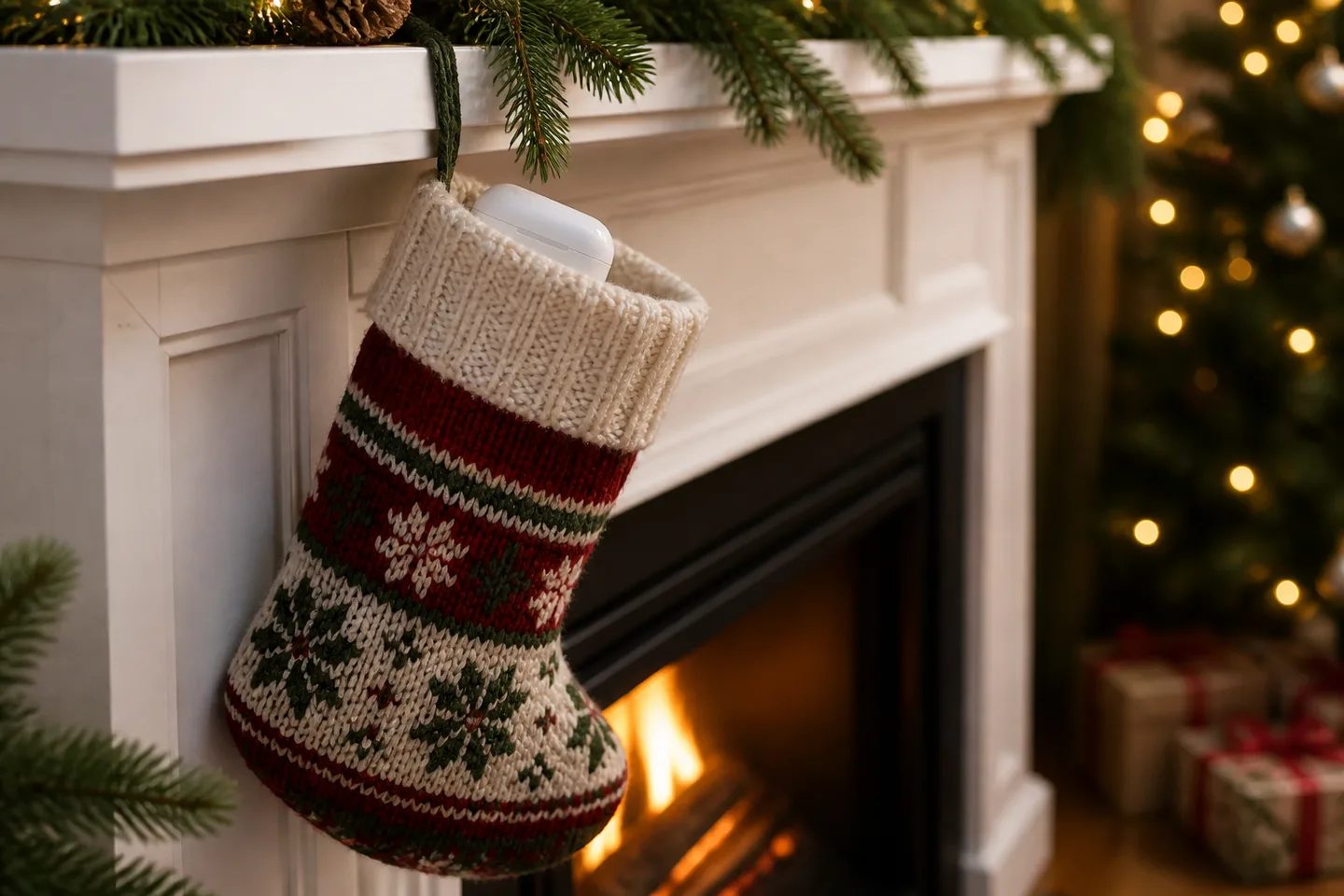 Image spot: a small case peeking from a stocking