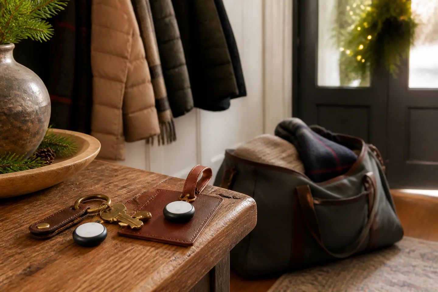 Image spot: trackers clipped to keys and a weekend bag