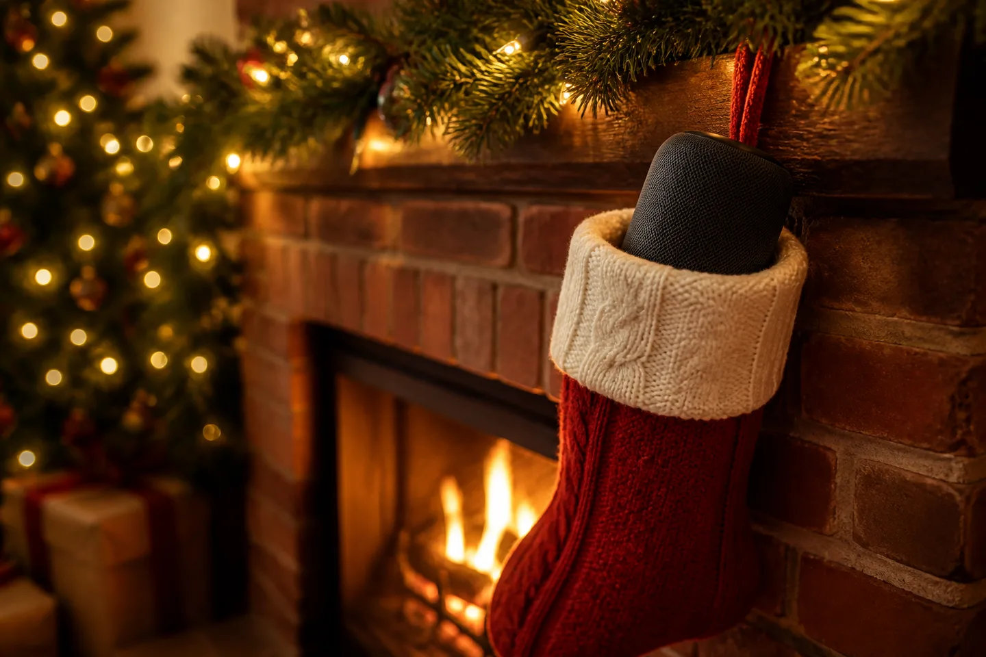 Image spot: the speaker tucked into a stocking