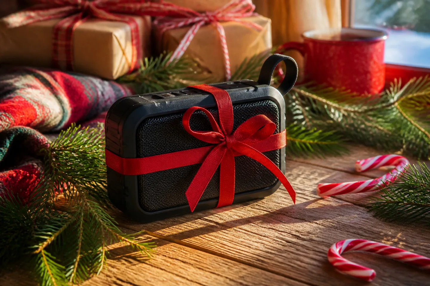 Image spot: the speaker wrapped with a ribbon bow