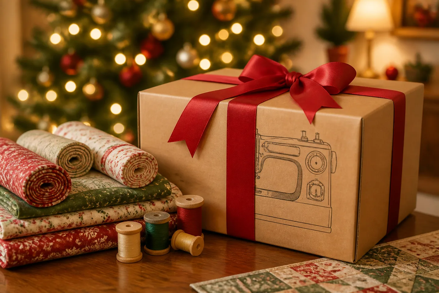 Image spot: the machine wrapped beside fabric bundles