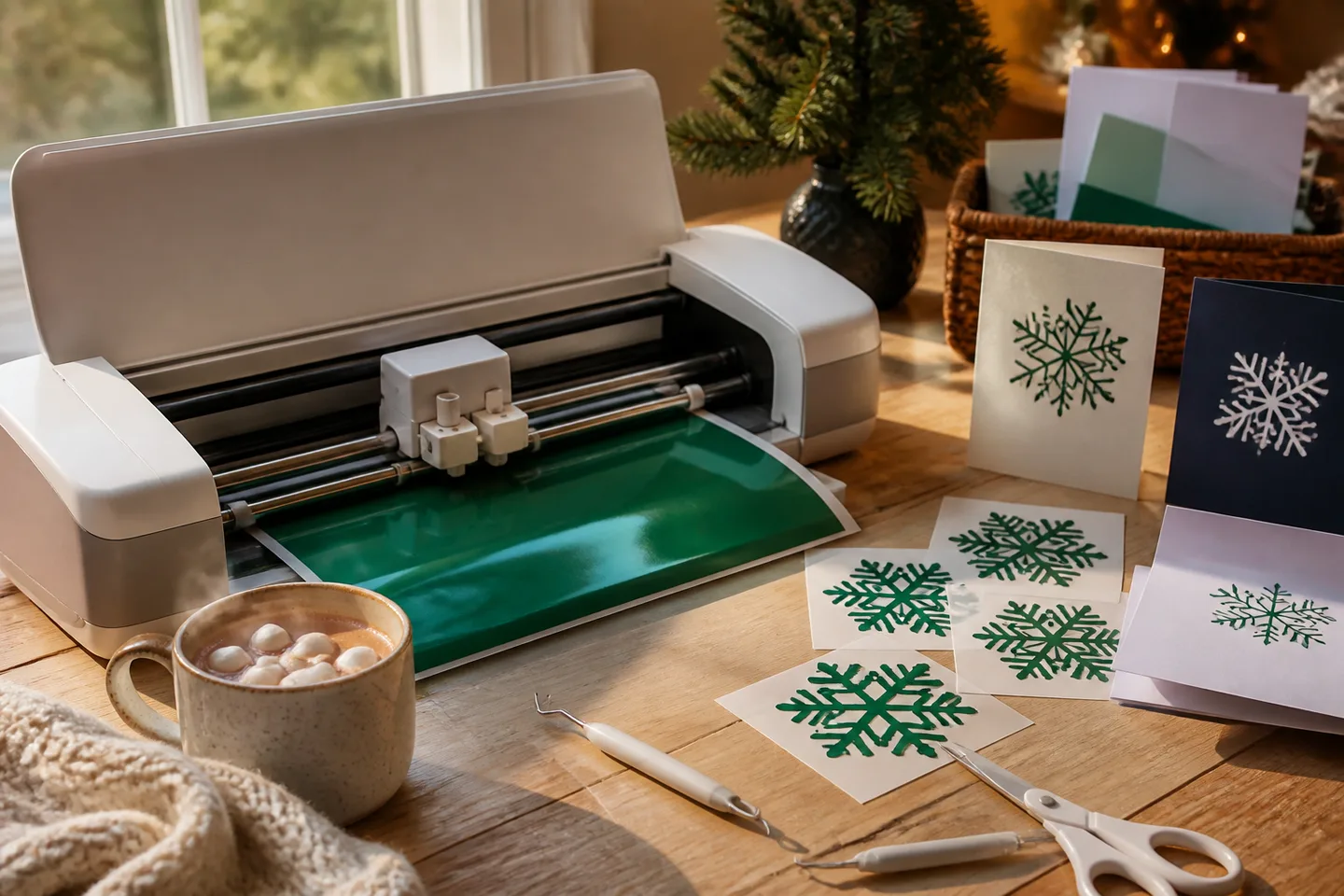 Image spot: fresh holiday decals coming off the machine