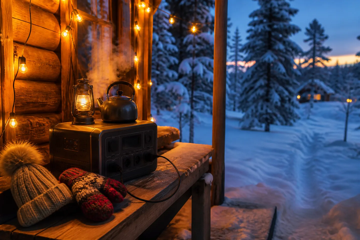 Image spot: off-grid power at a snowy cabin