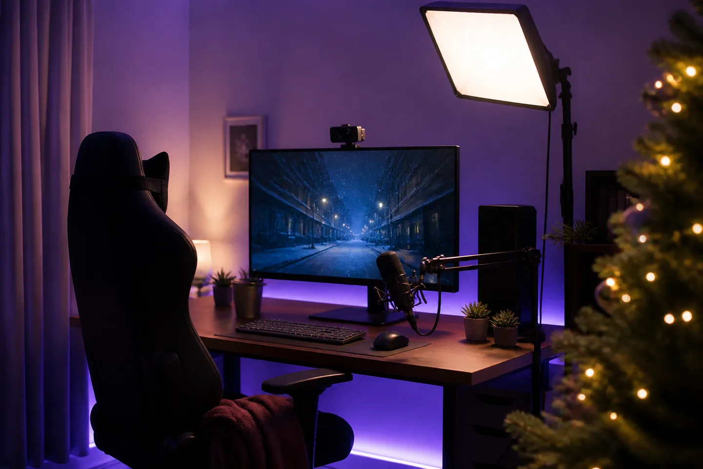 Image spot: the webcam perched over a glowing setup