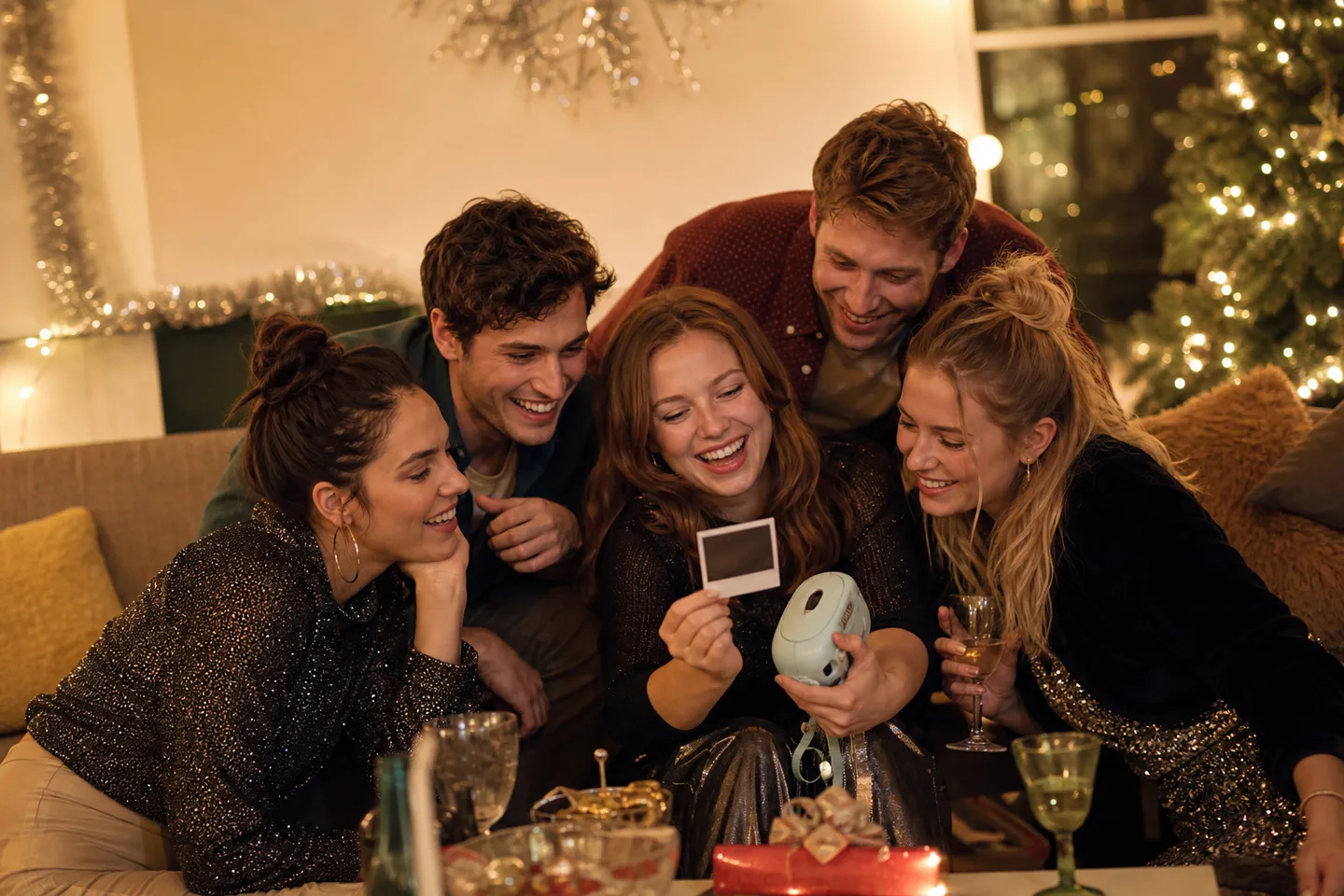 Image spot: friends watching a print develop