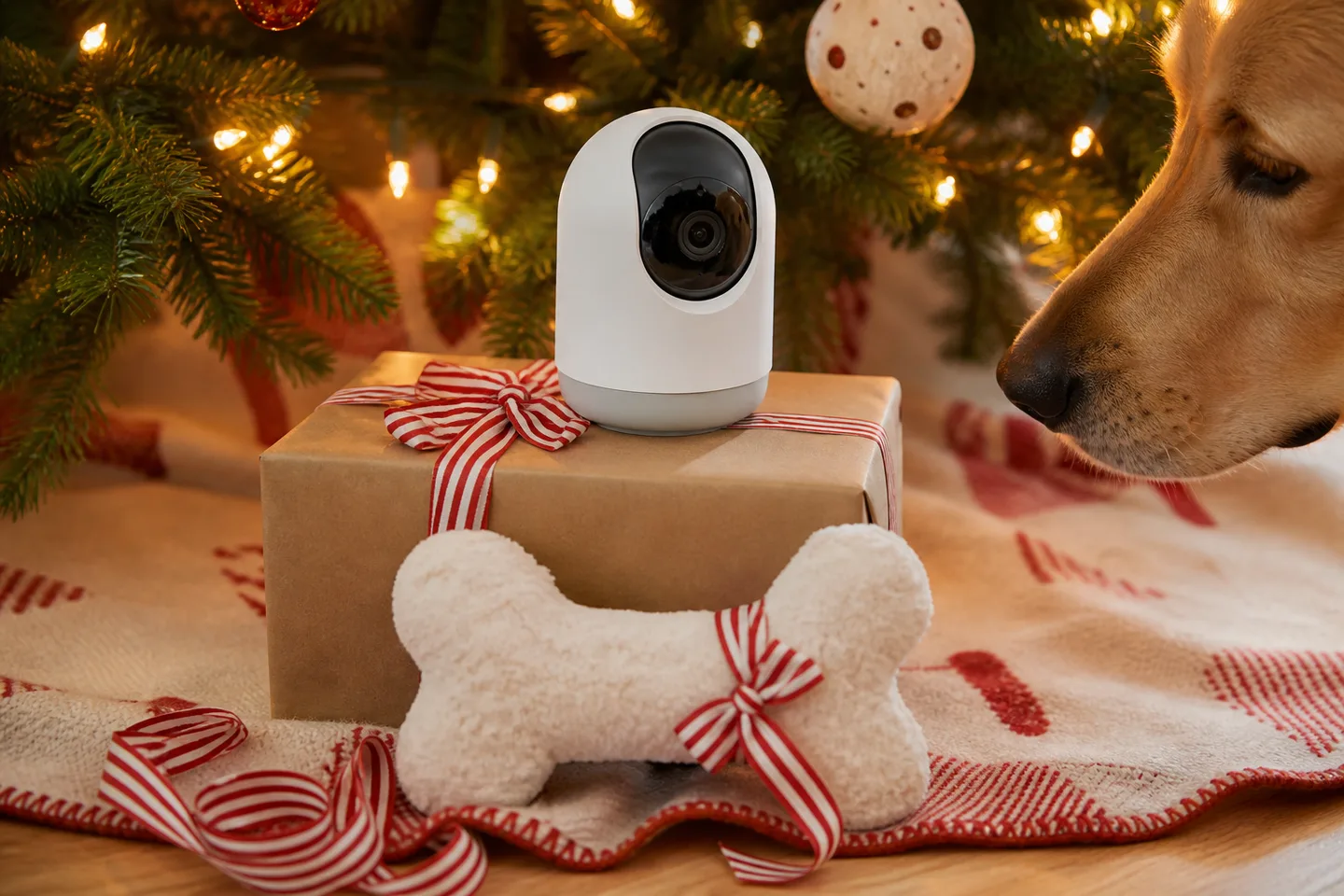 Image spot: the pet camera boxed with a dog toy