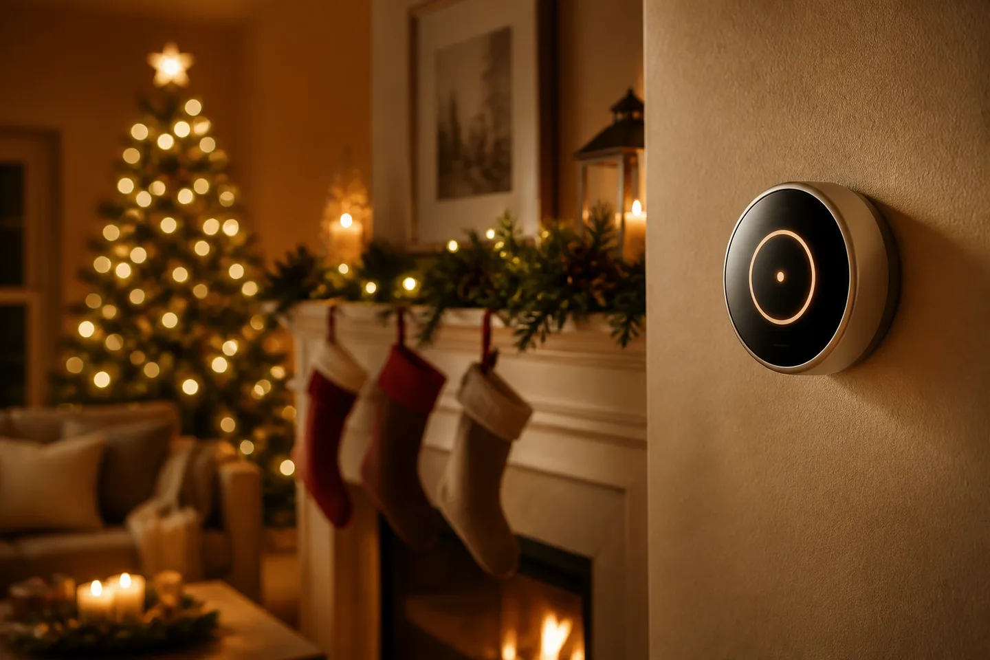 Image spot: the thermostat glowing on a warm wall