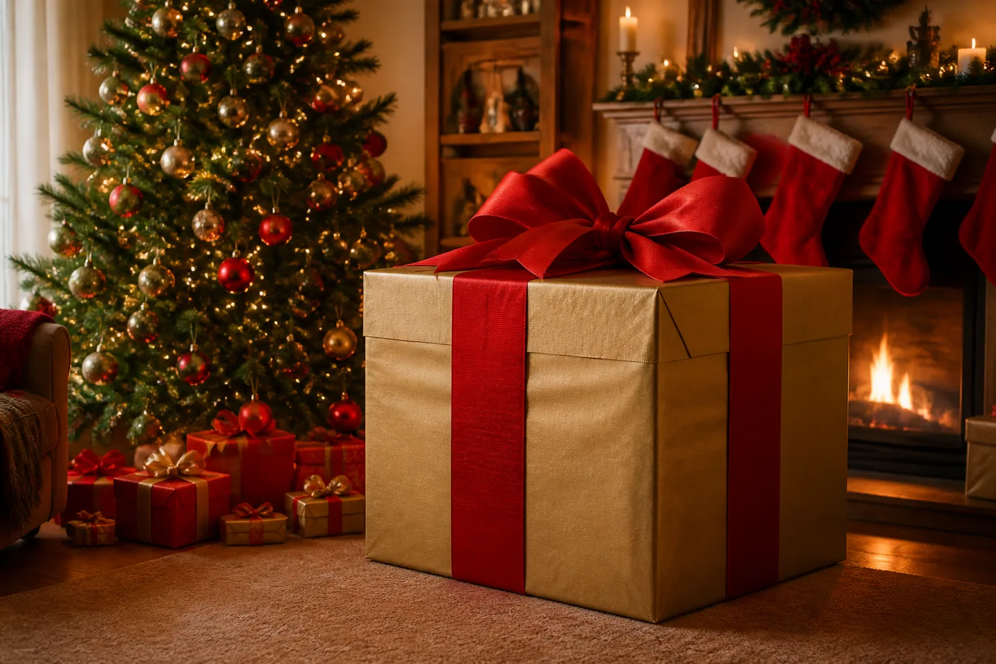Image spot: a very big present by the tree