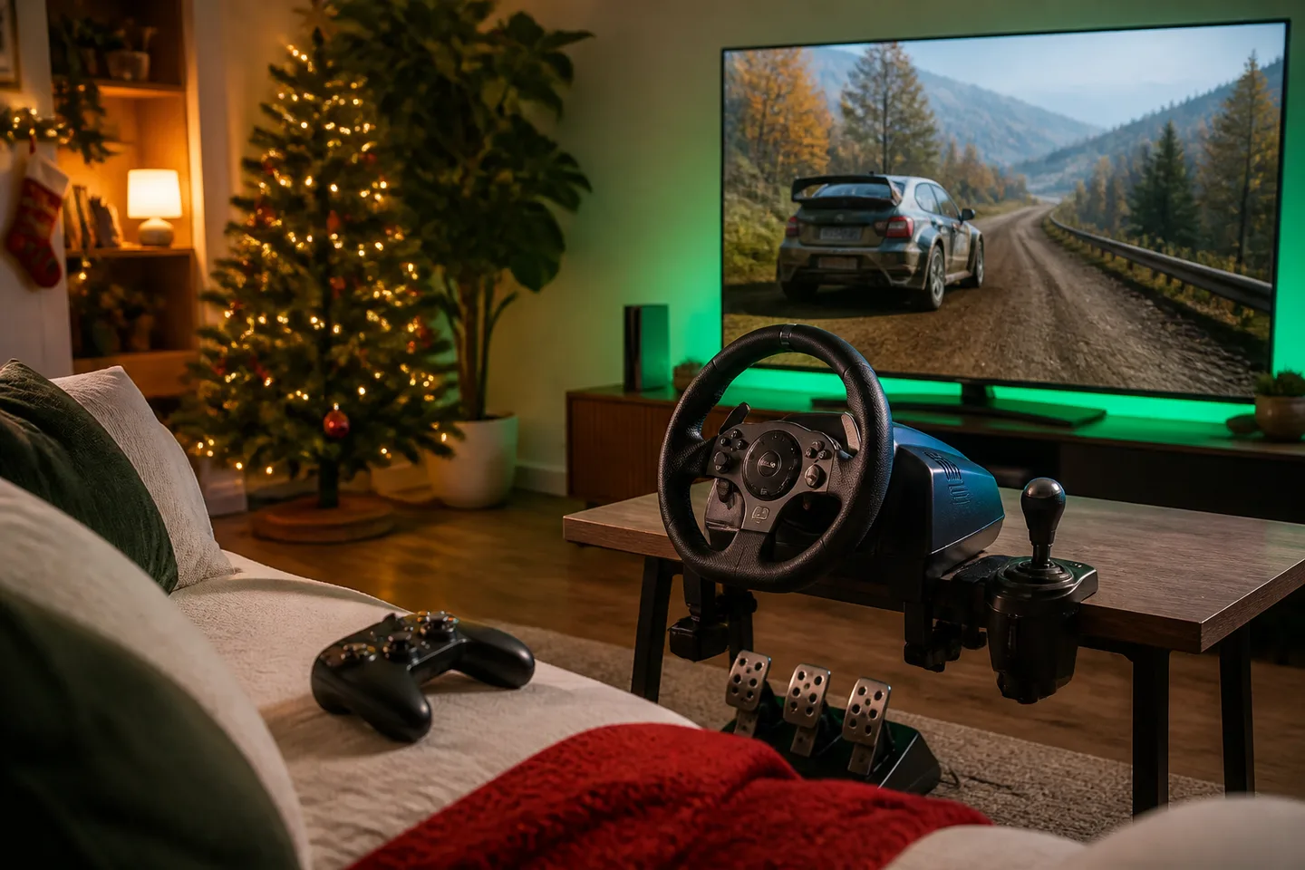 Image spot: an Xbox racing setup mid-lap