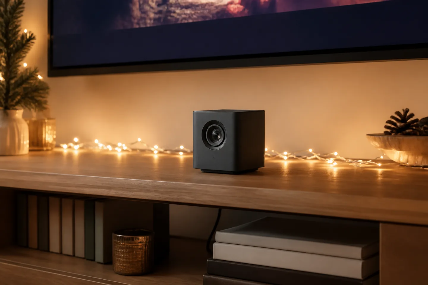 Image spot: the little cube ready by the television