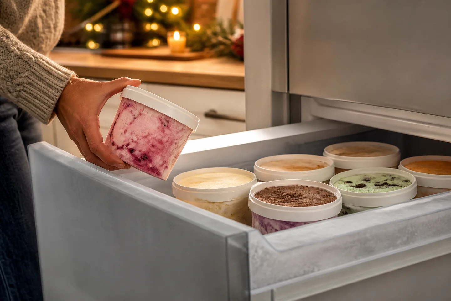 Image spot: homemade pints lined up in the freezer