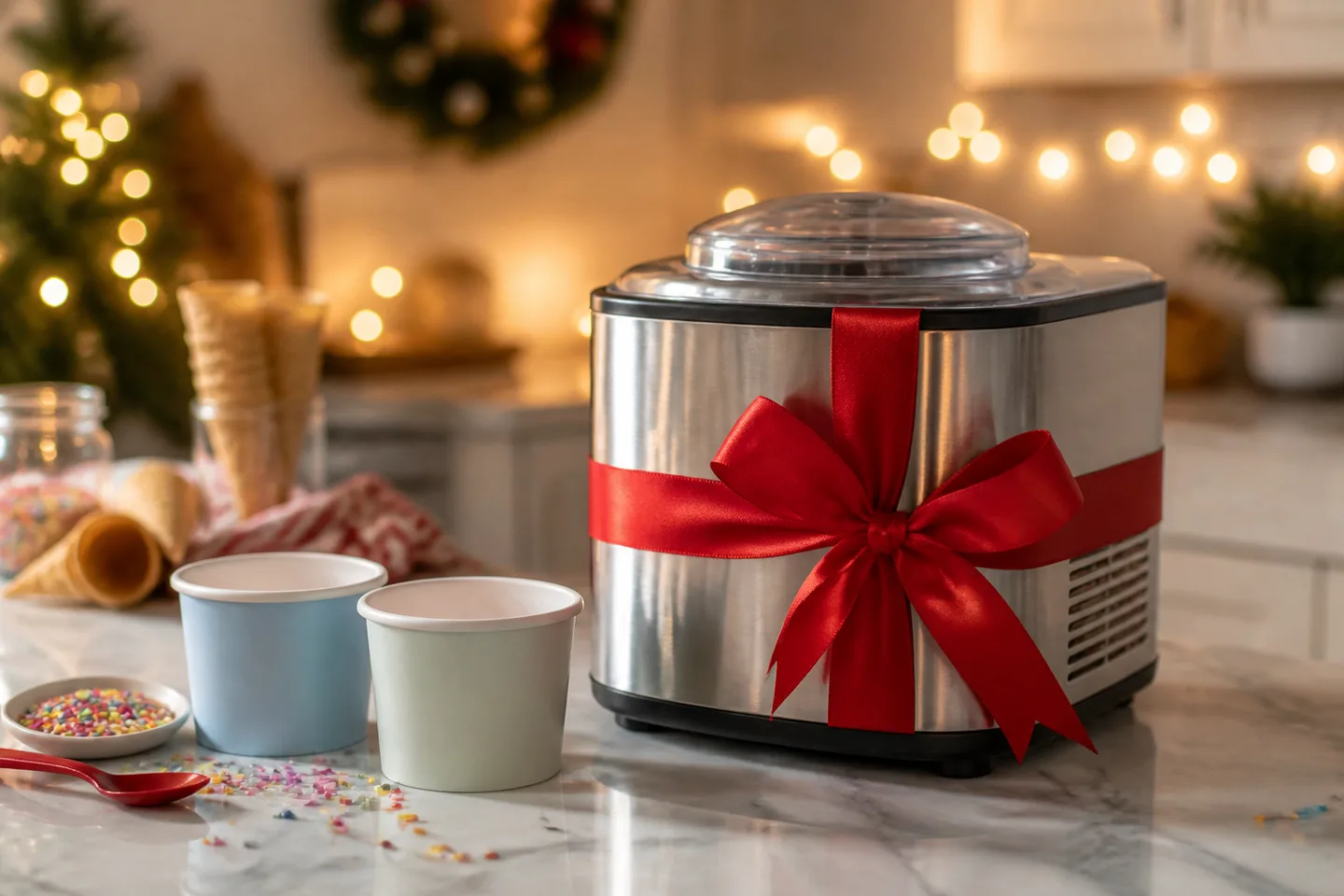 Image spot: the ice-cream maker wrapped with a bow