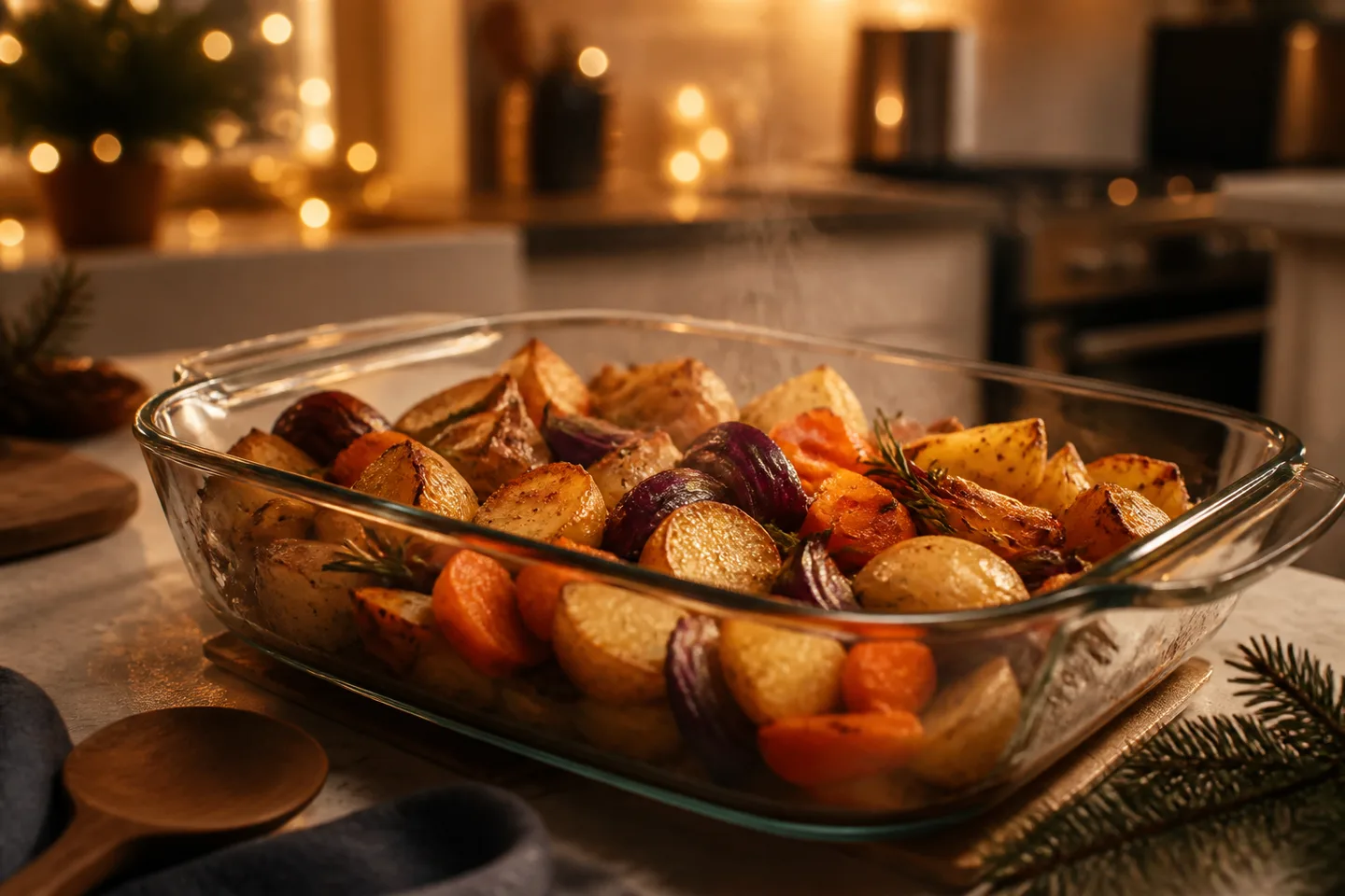 Image spot: dinner crisping inside the glass dish