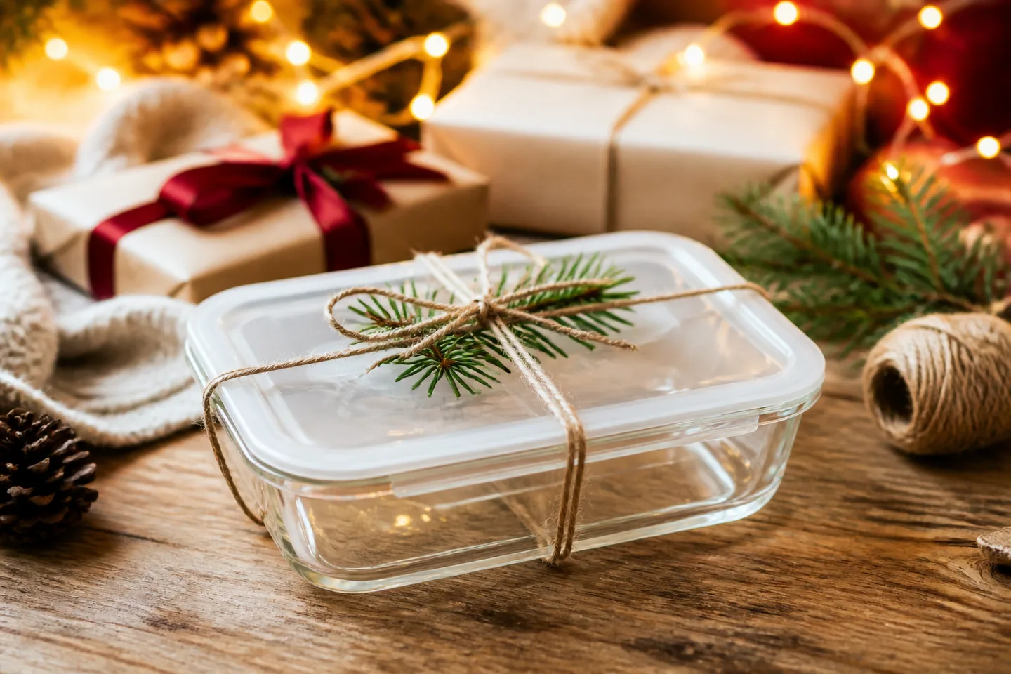 Image spot: the glass dish dressed up as a present