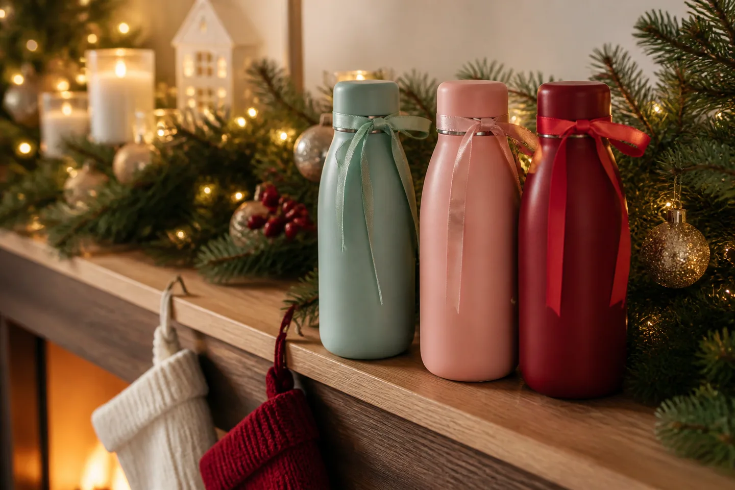 Image spot: bottles lined up as stocking-sized gifts