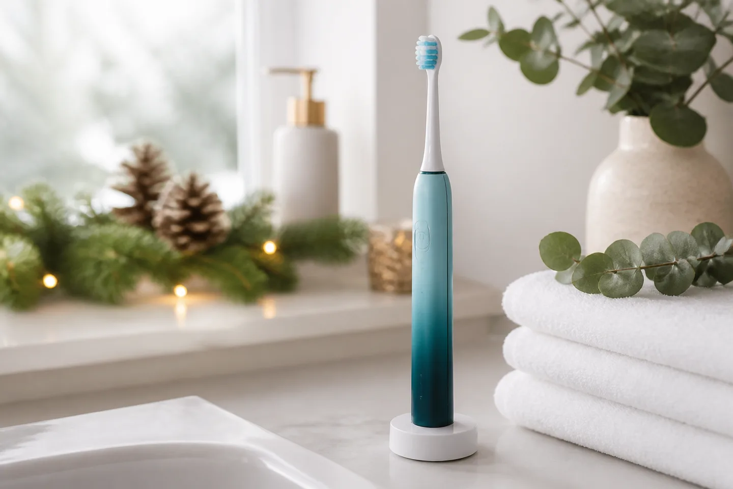 Image spot: the toothbrush on a marble bathroom counter