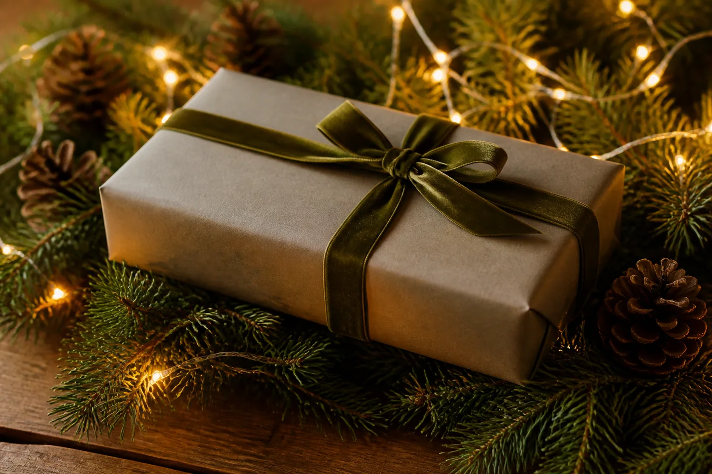 Image spot: a slim gift box tied with velvet ribbon