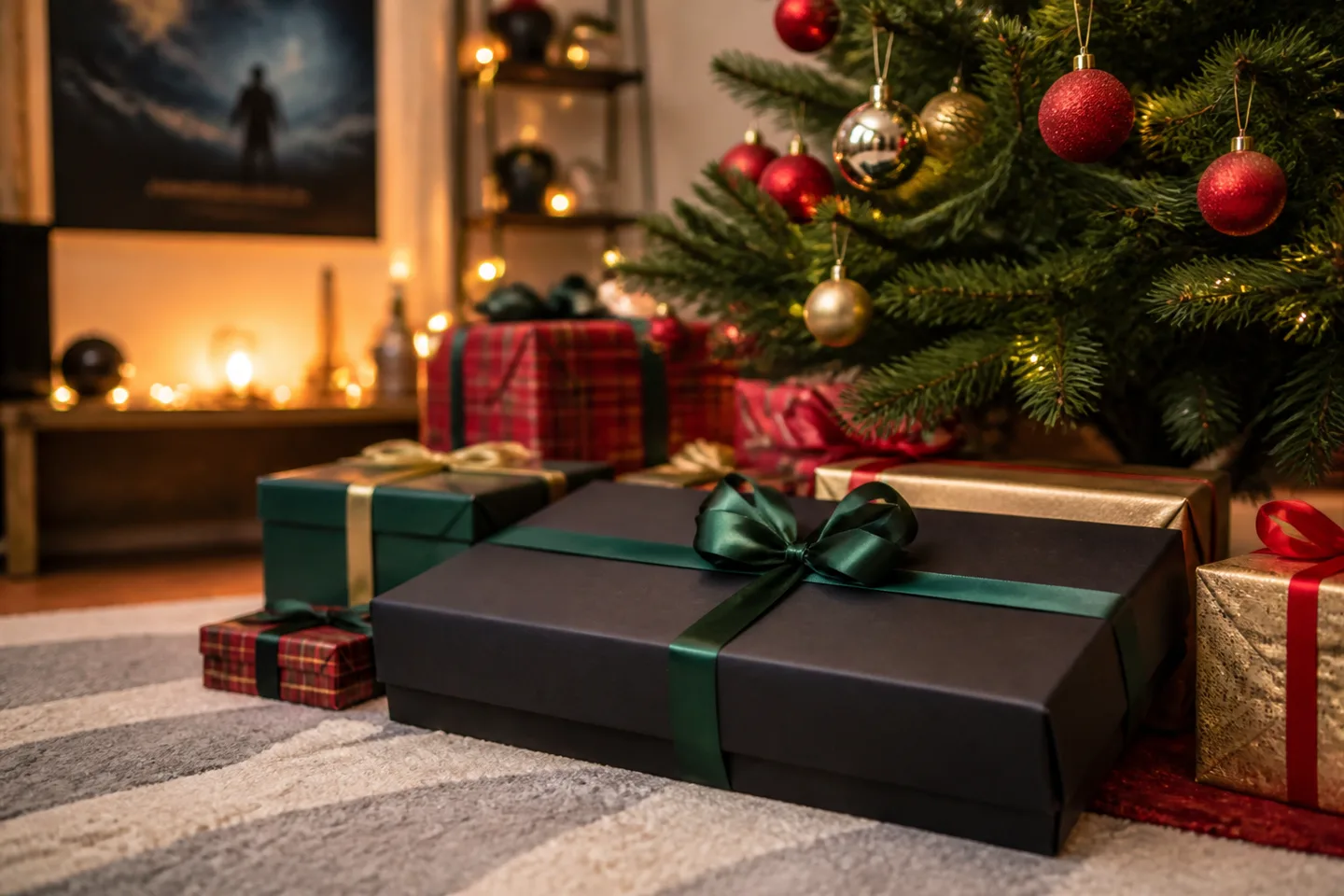 Image spot: a wide keyboard-sized box under the tree