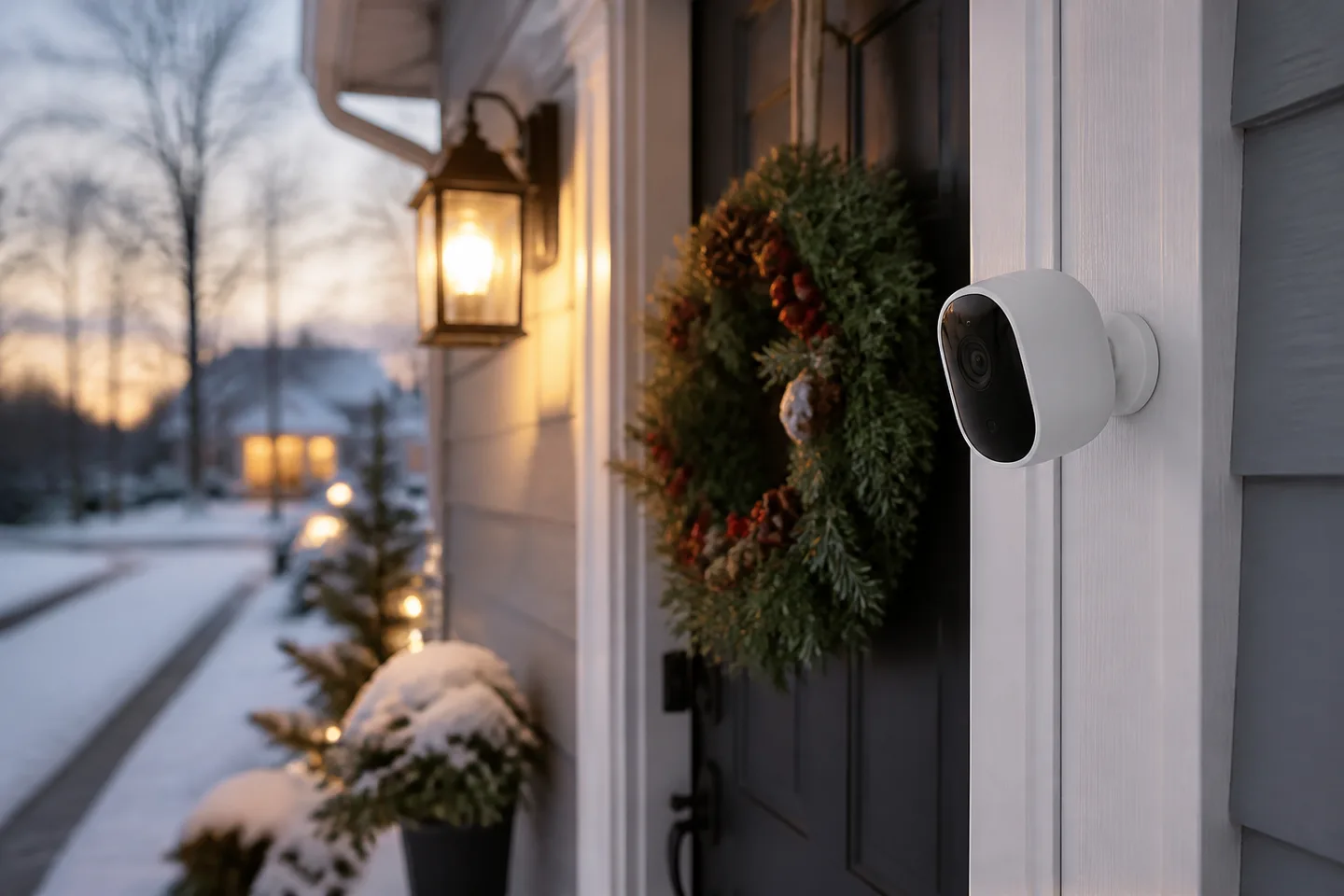 Image spot: a small camera watching a snowy front walk