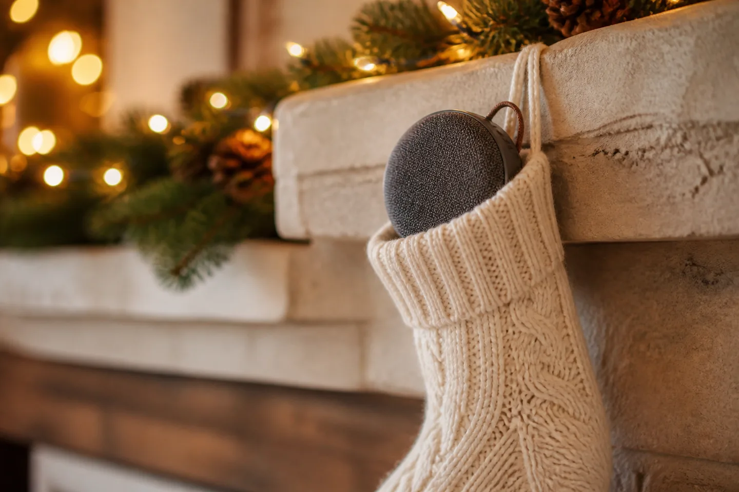 Image spot: the speaker tucked into a stocking