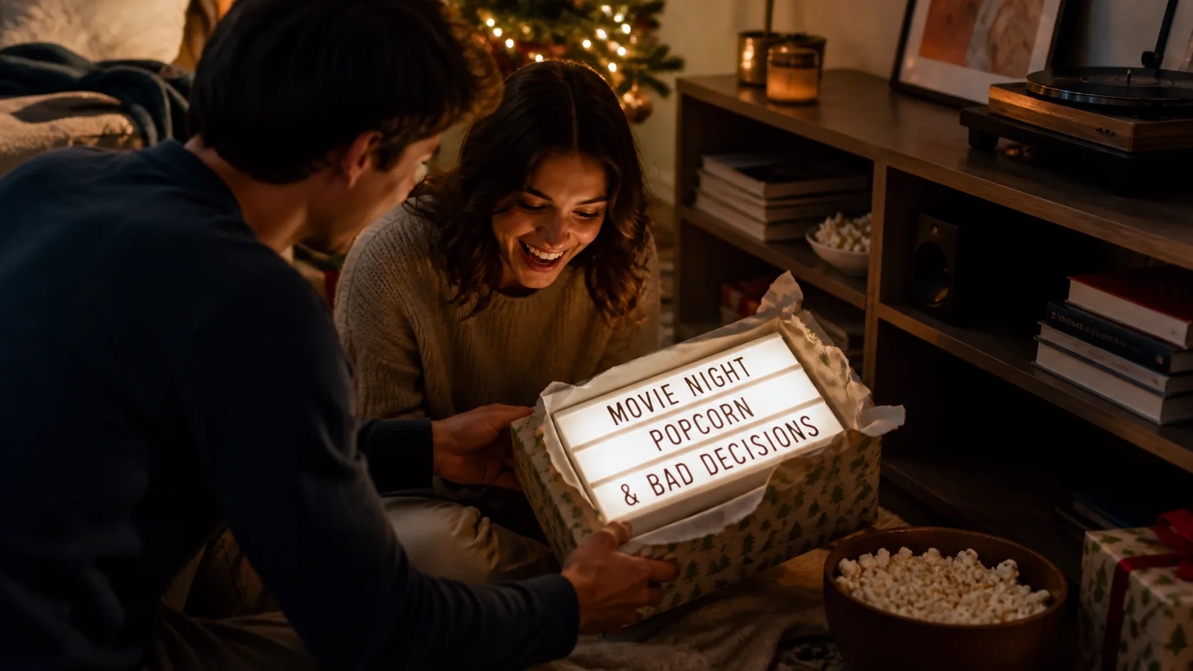 Representative marquee-style light box with letter tiles glowing on a shelf