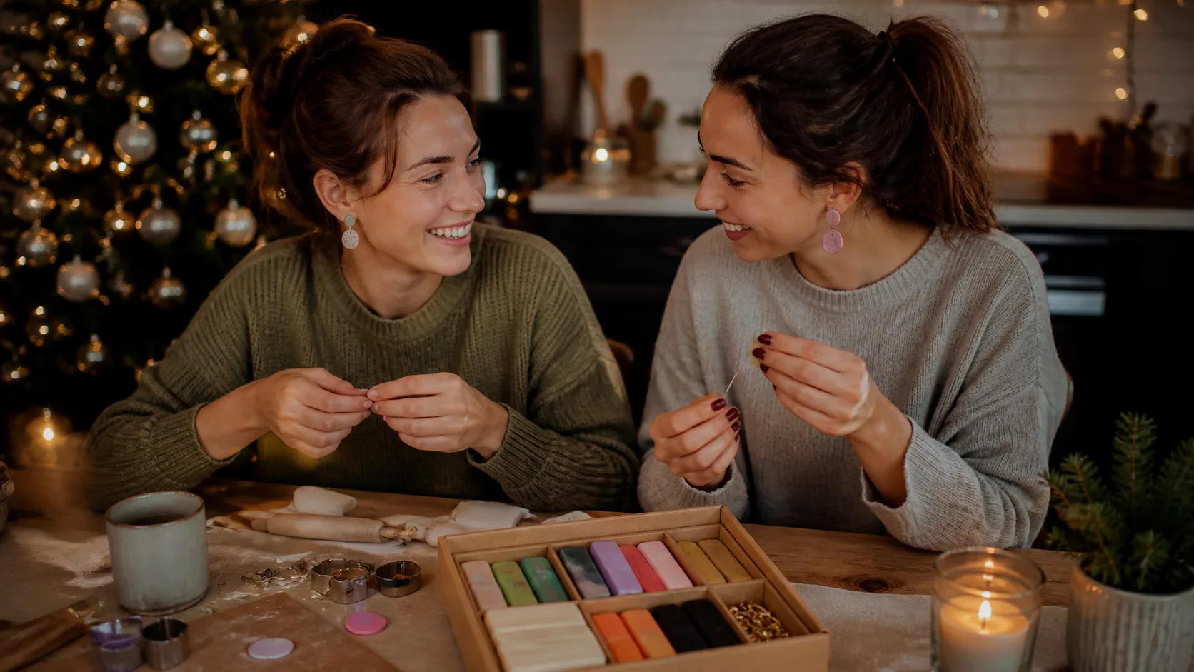 Representative clay earring kit with colourful clay blocks, cutters, and findings