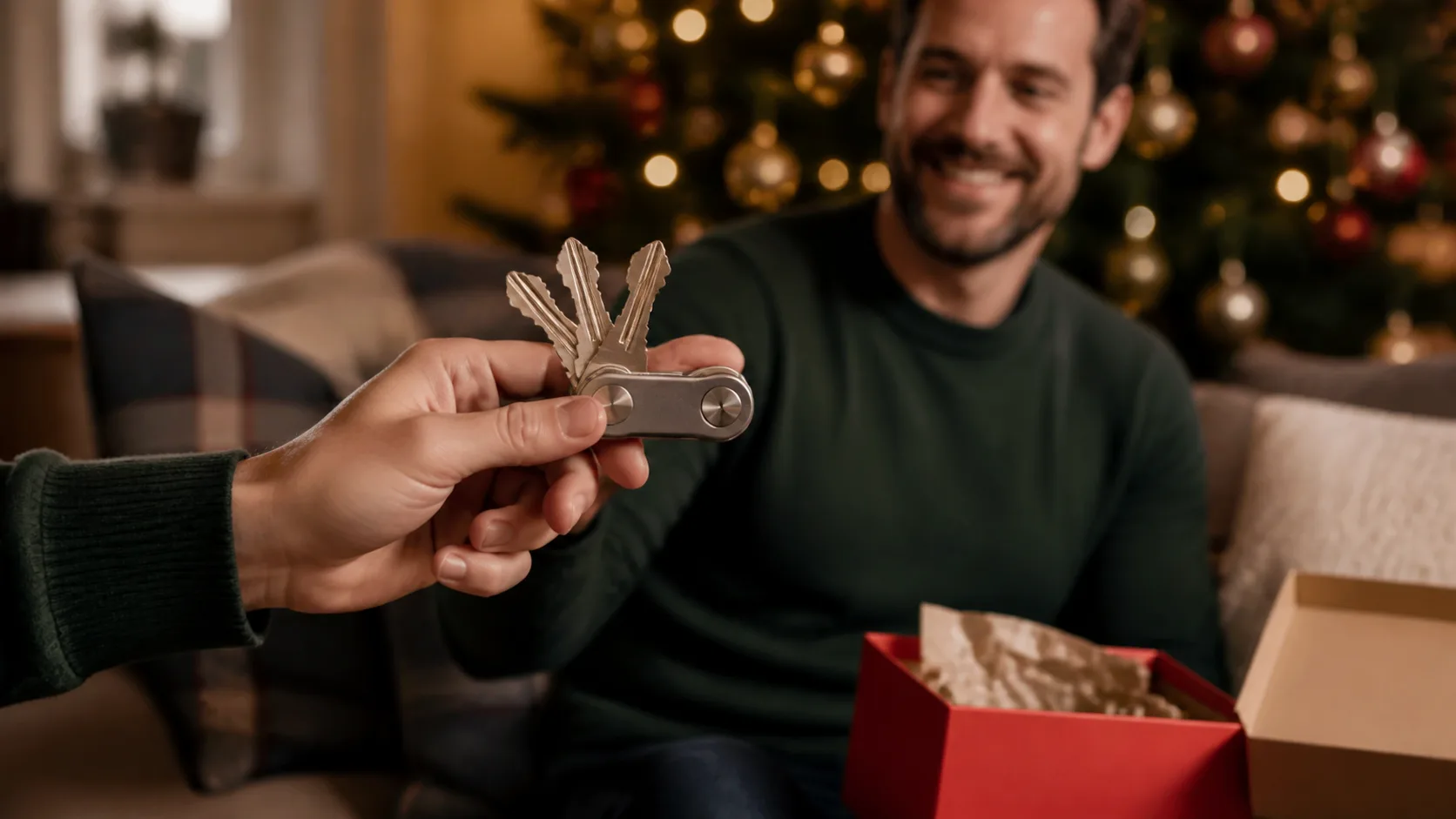 Representative slim metal key organizer with keys folded inside like a pocket knife