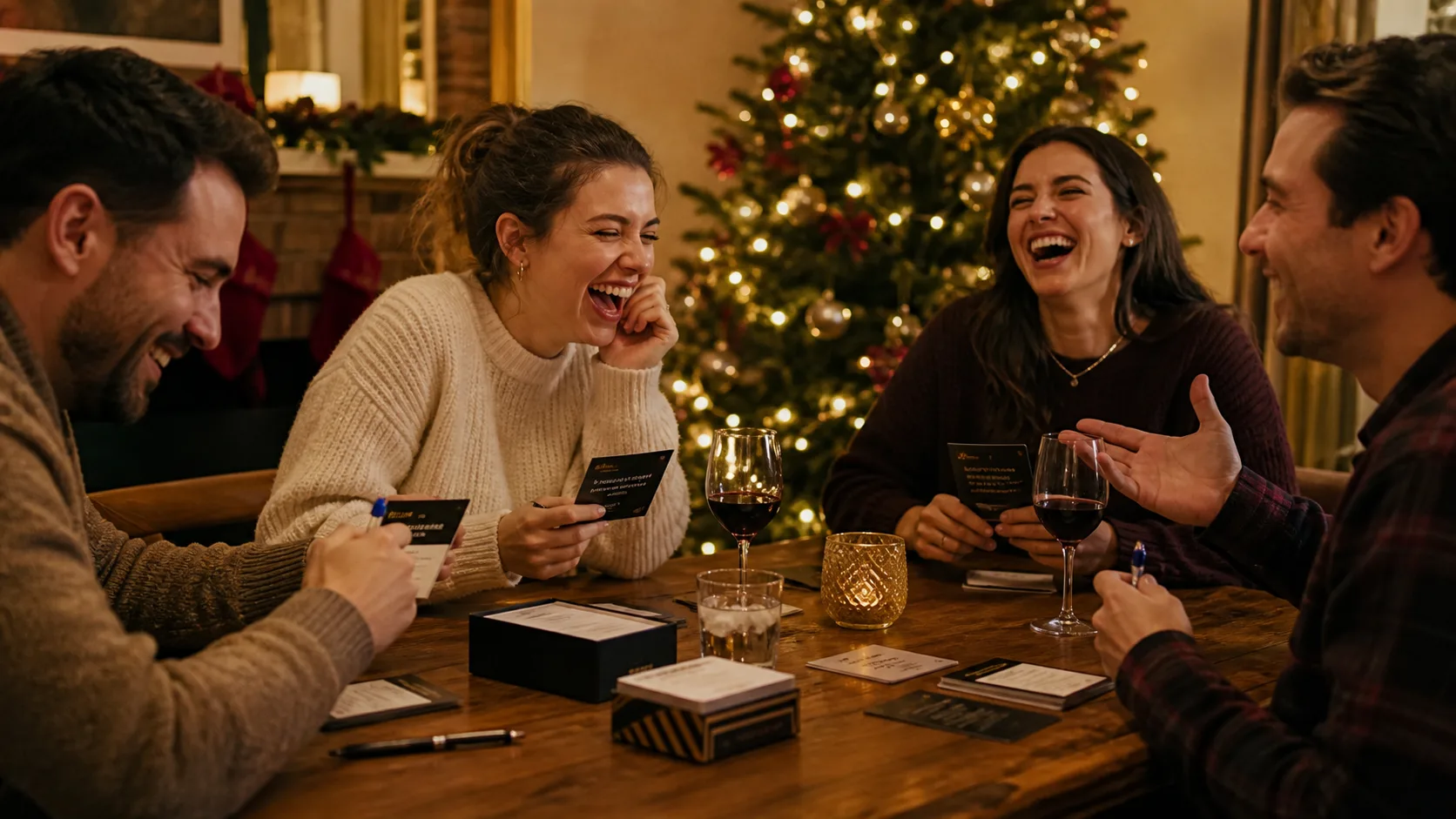 Representative boxed couples trivia game with question cards on a table