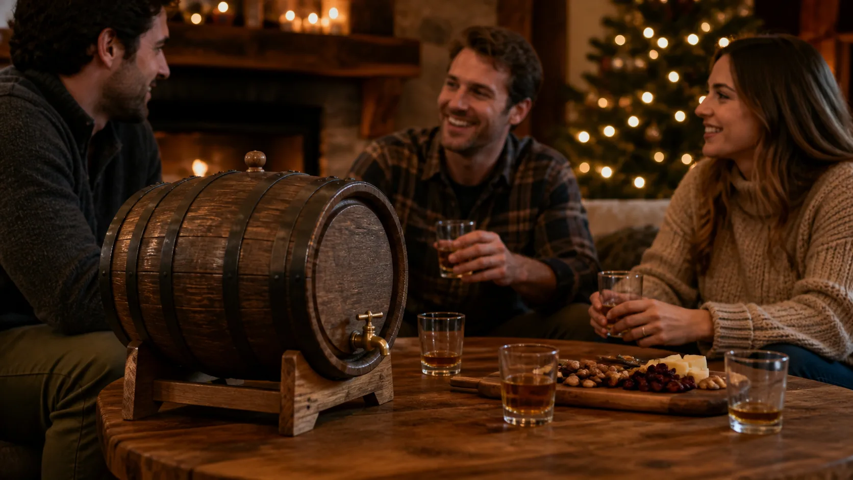 Representative small oak barrel on a wooden stand with a spigot