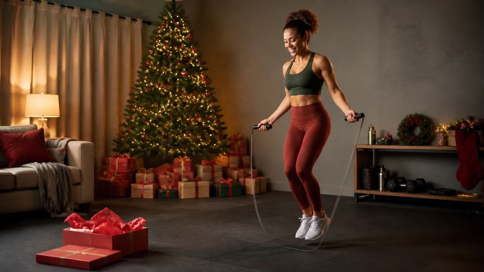 Representative modern jump rope with digital counter handles on a gym floor