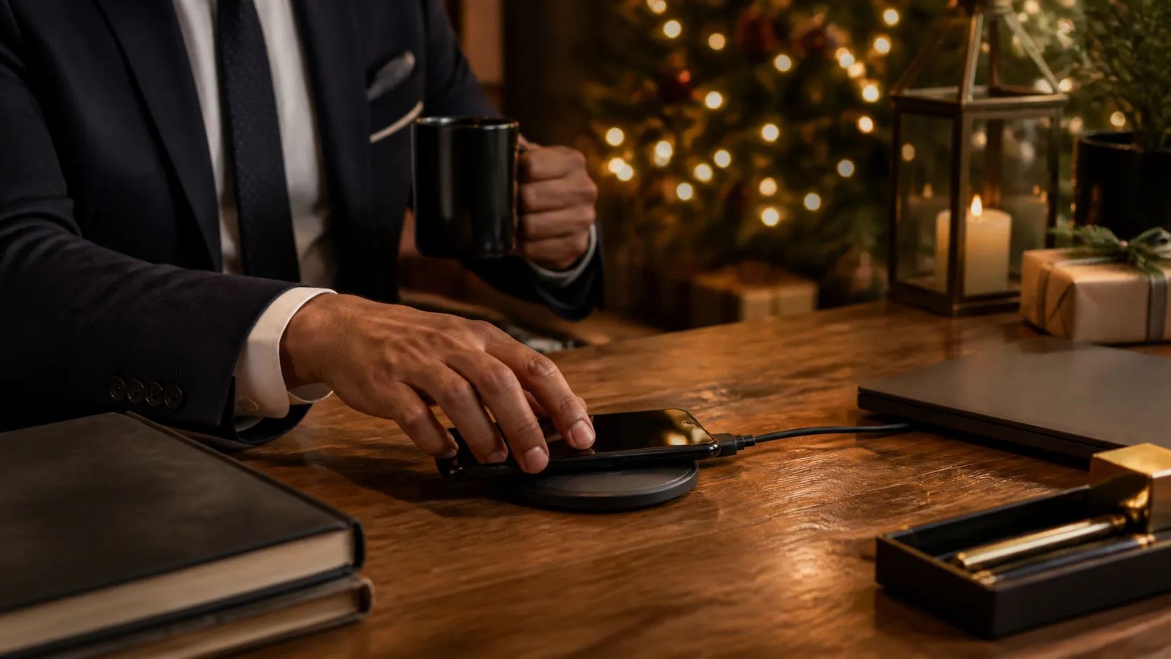 Representative slim wireless charging pad with a phone resting on top