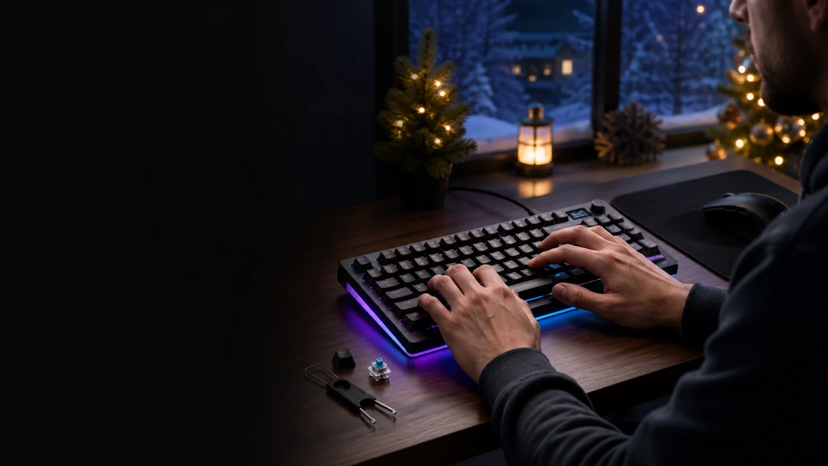 Representative gamer using and customizing a generic compact mechanical keyboard